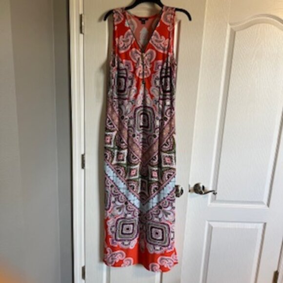 MSK Women's Printed Hardware Maxi Sleeveless Dress With Slits On Sides Medium - Picture 1 of 16